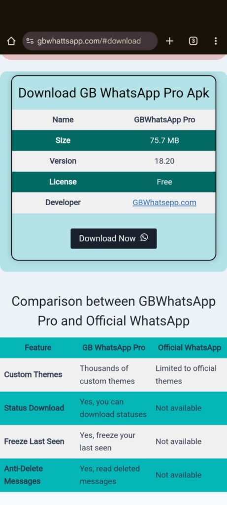 scroll to update gbwhatsapp just download button