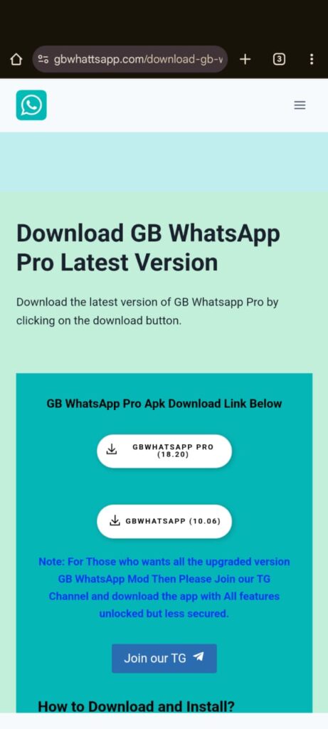 download on download button showing latest version of gb whatsapp